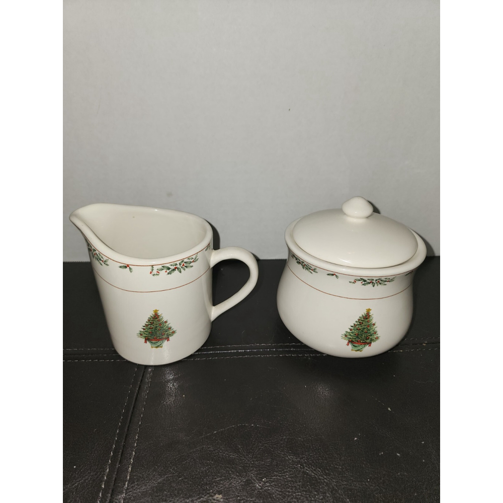 East Bay Import Company‎ Christmas Tree Sugar Bowl & Creamer~ Holiday Tableware